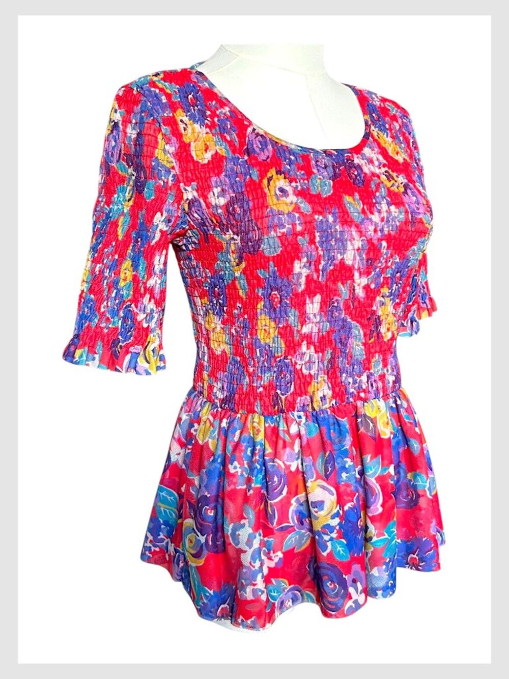 Anthropologie Maeve Ashton Smocked Peplum Top Red Floral Size S - Picture 7 of 10